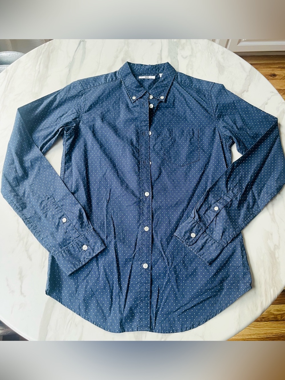Uniqlo Cotton Polka Dot Button Down Shirt, XS new NWOT